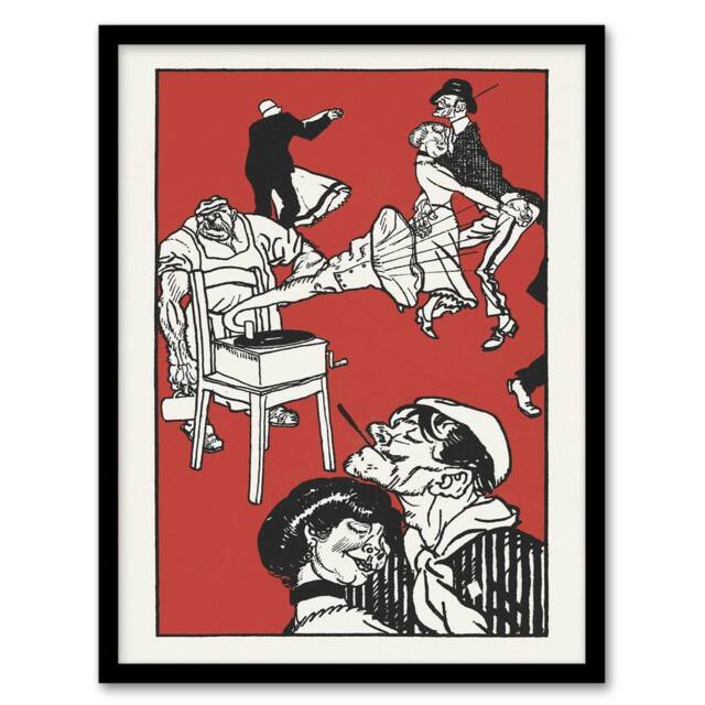 Artery8 Apachentanze Gramophone Dancers Moriz Jung Framed Wall Art Print in Red - Size: A4 - image 1