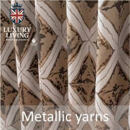 Luxury Living Luxury Diamond Jacquard Metallic Fully Lined Ring Top Curtains in Cream - Size: 168 cm width x 229 cm drop - thumbnail 3