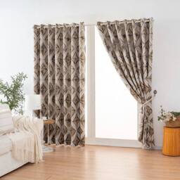 Luxury Living Luxury Diamond Jacquard Metallic Fully Lined Ring Top Curtains in Cream - Size: 168 cm width x 229 cm drop