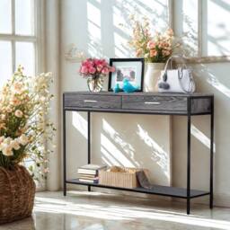 FURNOS 2 Tier Console Table With Drawers For Entryway Hallway Grey - thumbnail 1