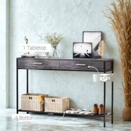 FURNOS 2 Tier Console Table With Drawers For Entryway Hallway Grey - thumbnail 2
