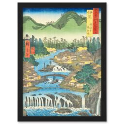Artery8 The Hot Springs of the Shuzen Temple Izu Province Utagawa Hiroshige Japan Woodblock Artwork Framed Wall Art Print A4 in Black - thumbnail 1