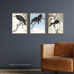Artery8 Set of 3 Ohara Koson Crows Black White Blue Japanese Art Prints - Size: A3 - thumbnail 2