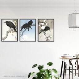 Artery8 Set of 3 Ohara Koson Crows Black White Blue Japanese Art Prints - Size: A3 - thumbnail 3