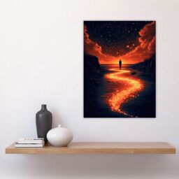 "Artery8 Follow The Stars Sunset Clouds Surreal Dreamscape Wall Art Print in Orange - Size: W18"" x H24""" - thumbnail 4
