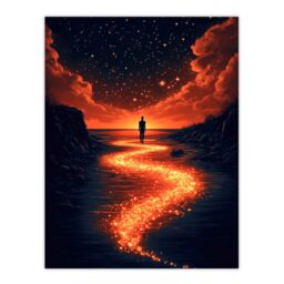 "Artery8 Follow The Stars Sunset Clouds Surreal Dreamscape Wall Art Print in Orange - Size: W18"" x H24""" - thumbnail 1