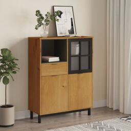 Berkfield Home Highboard with Glass Door FLAM 92x40x122.5 cm Solid Wood Pine in Brown