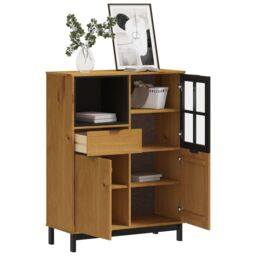 Berkfield Home Highboard with Glass Door FLAM 92x40x122.5 cm Solid Wood Pine in Brown - thumbnail 3