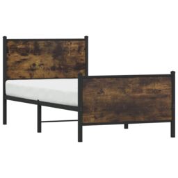 Berkfield Home Metal Bed Frame without Mattress Smoked Oak 90x200 cm in Brown - thumbnail 4