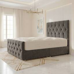"Somnior Ziggy Velvet Divan Bed Mattress No Draw 54"" Headboard 22"" Footboard in Charcoal - Size: Super King" - thumbnail 1