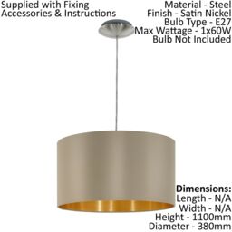 Loops Ceiling Pendant & 2x Matching Wall Lights Taupe & Gold Fabric Feature Shade - thumbnail 2