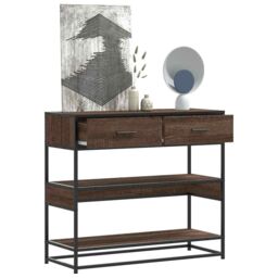 Berkfield Home Console Table Brown Oak 90x35x80 cm Engineered Wood - Size: 90 x 35 x 80 cm - thumbnail 1