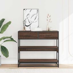 Berkfield Home Console Table Brown Oak 90x35x80 cm Engineered Wood - Size: 90 x 35 x 80 cm - thumbnail 3