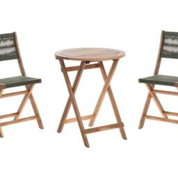 Wyld and Coco Acacia Wood 3 Piece Folding Bistro Set Green Slatted Design - thumbnail 2