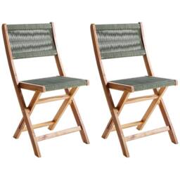 Wyld and Coco Acacia Wood 3 Piece Folding Bistro Set Green Slatted Design - thumbnail 3