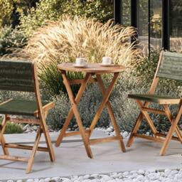 Wyld and Coco Acacia Wood 3 Piece Folding Bistro Set Green Slatted Design - thumbnail 1