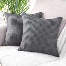 Allure Bath Fashions Hotel Waffle Cushion Covers Two Pack in Dark Grey - Size: 65 cm x 65 cm