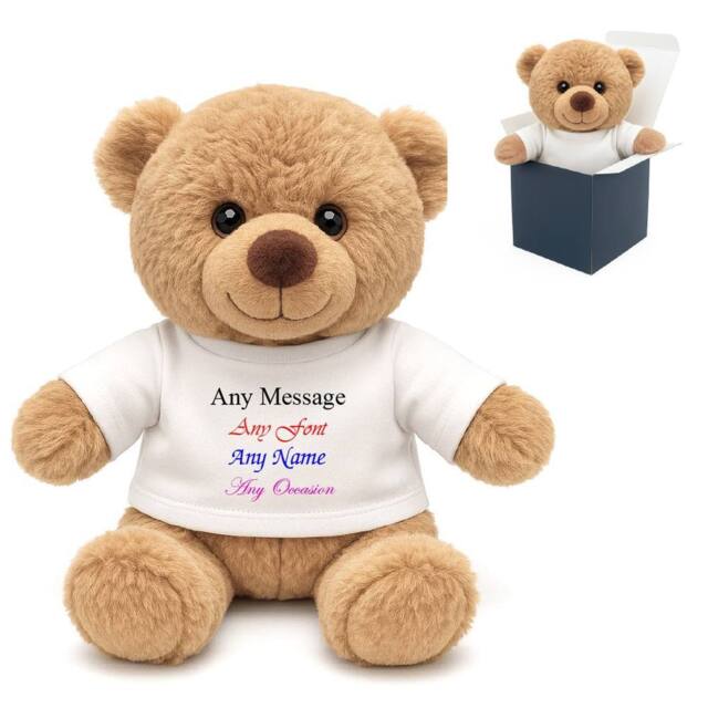Uniqueful Personalised Teddy Bear Toy T-Shirt Any Message Birthday in Brown - image 1