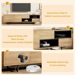 Rolipo 173cm Wood Grain TV Console with Storage for 70 Inch TV in Brown - thumbnail 8