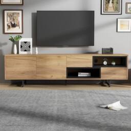 Rolipo 173cm Wood Grain TV Console with Storage for 70 Inch TV in Brown - thumbnail 2