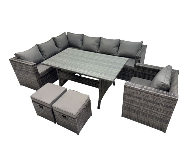 Fimous Outdoor PE Rattan Sofa Set with with Chair 2 Small Stool in Dark Grey - image 1