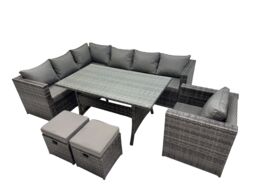 Fimous Outdoor PE Rattan Sofa Set with with Chair 2 Small Stool in Dark Grey - thumbnail 1