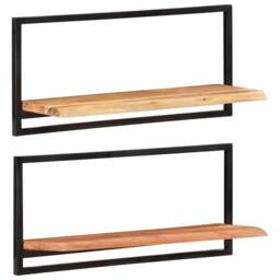 Berkfield Home Wall Shelves 2 pcs 80x25x35 cm Solid Wood Acacia & Steel in Brown - Size: 80 x 25 x 35 cm - thumbnail 8