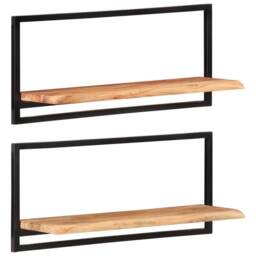 Berkfield Home Wall Shelves 2 pcs 80x25x35 cm Solid Wood Acacia & Steel in Brown - Size: 80 x 25 x 35 cm - thumbnail 9