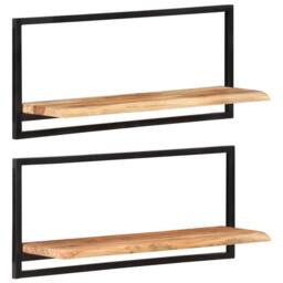 Berkfield Home Wall Shelves 2 pcs 80x25x35 cm Solid Wood Acacia & Steel in Brown - Size: 80 x 25 x 35 cm - thumbnail 2