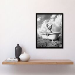 "Artery8 Sphinx in Bathtub Black White Surreal Cat Lover Framed Art Print in Grey - Size: W12"" x H16""" - thumbnail 4