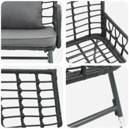 Berkfield Home Garden Dining Set with Pillow 3 pcs Poly rattan, steel in Black - thumbnail 8