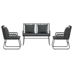 Berkfield Home Garden Dining Set with Pillow 3 pcs Poly rattan, steel in Black - thumbnail 7