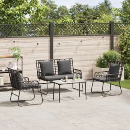 Berkfield Home Garden Dining Set with Pillow 3 pcs Poly rattan, steel in Black - thumbnail 3