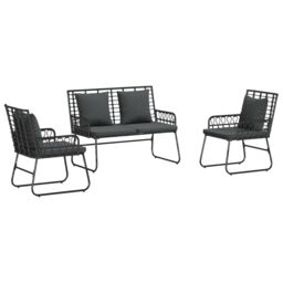 Berkfield Home Garden Dining Set with Pillow 3 pcs Poly rattan, steel in Black - thumbnail 2