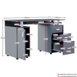 Home Discount Vida Designs Otley 3 Drawer with Internal Shelf Computer Desk Storage Office Study Workstation Gaming Table in Grey - thumbnail 2