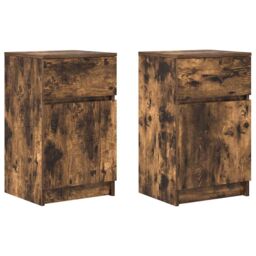 Berkfield Home Bedside Cabinets 2 pcs Smoked Oak 39x35x65 cm Engineered Wood - Size: 39 x 35 x 65 cm - thumbnail 2