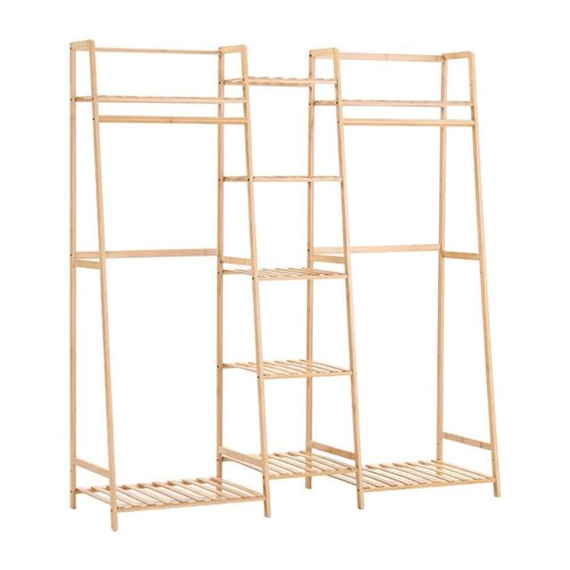VOGREX Bamboo Corner Garment Rack Open Wardrobe Shoe Bag Shelf in Beige - image 1