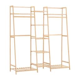 VOGREX Bamboo Corner Garment Rack Open Wardrobe Shoe Bag Shelf in Beige - thumbnail 1