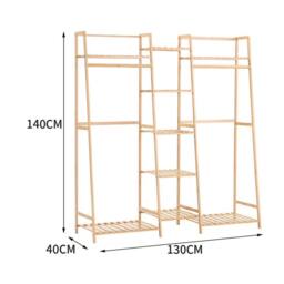 VOGREX Bamboo Corner Garment Rack Open Wardrobe Shoe Bag Shelf in Beige - thumbnail 2