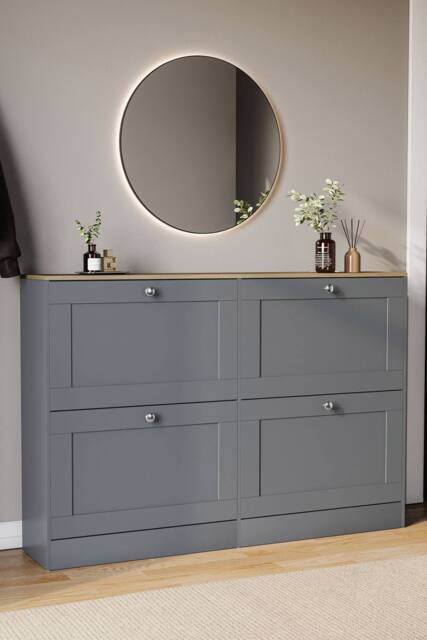 Home Discount Vida Designs 4 Drawer Shoe Cabinet Flip Down Shoe Storage Organizer in Grey - image 1