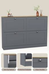 Home Discount Vida Designs 4 Drawer Shoe Cabinet Flip Down Shoe Storage Organizer in Grey - thumbnail 5