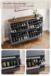 Home Discount Vida Designs 4 Drawer Shoe Cabinet Flip Down Shoe Storage Organizer in Grey - thumbnail 3