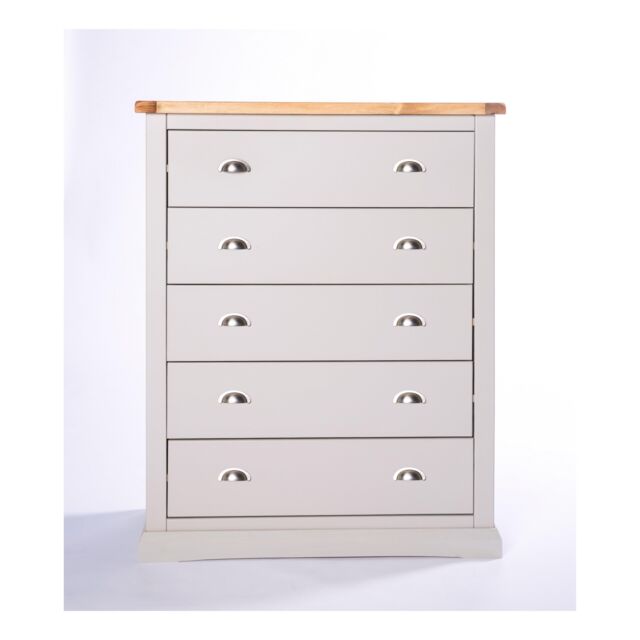 Cabinet Bits Loreo 5 Drawer Chest of Drawers Chrome Cup Handle in Light Grey - image 1