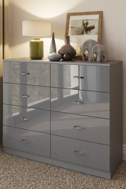 FWStyle Chilton Grey Gloss 8 Drawer Chest (H) 77cm (W) 114cm (D) 40cm - image 1