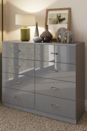 FWStyle Chilton Grey Gloss 8 Drawer Chest (H) 77cm (W) 114cm (D) 40cm - thumbnail 1