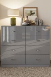 FWStyle Chilton Grey Gloss 8 Drawer Chest (H) 77cm (W) 114cm (D) 40cm - thumbnail 2