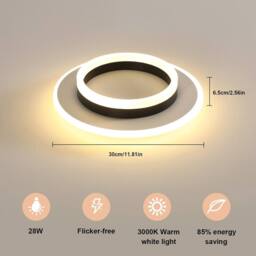 Goeco Ceiling Light LED, 28 W, Modern Round, 3000 K, for Bedroom, Hallway in Black - thumbnail 5