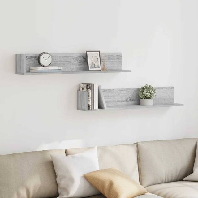 Berkfield Home Wall Shelves 2 pcs Grey Sonoma 100x16.5x16.5 cm Engineered Wood - image 1
