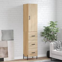 Berkfield Home Highboard Sonoma Oak 34.5x34x180 cm Engineered Wood in Light Tan - thumbnail 2