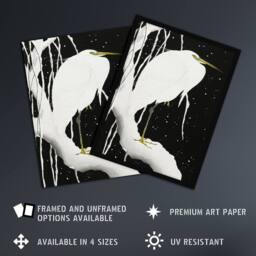 "Artery8 Heron In Snow Covered Tree Branch Japanese Wall Art Print Koson in Black - Size: W18"" x H24""" - thumbnail 2